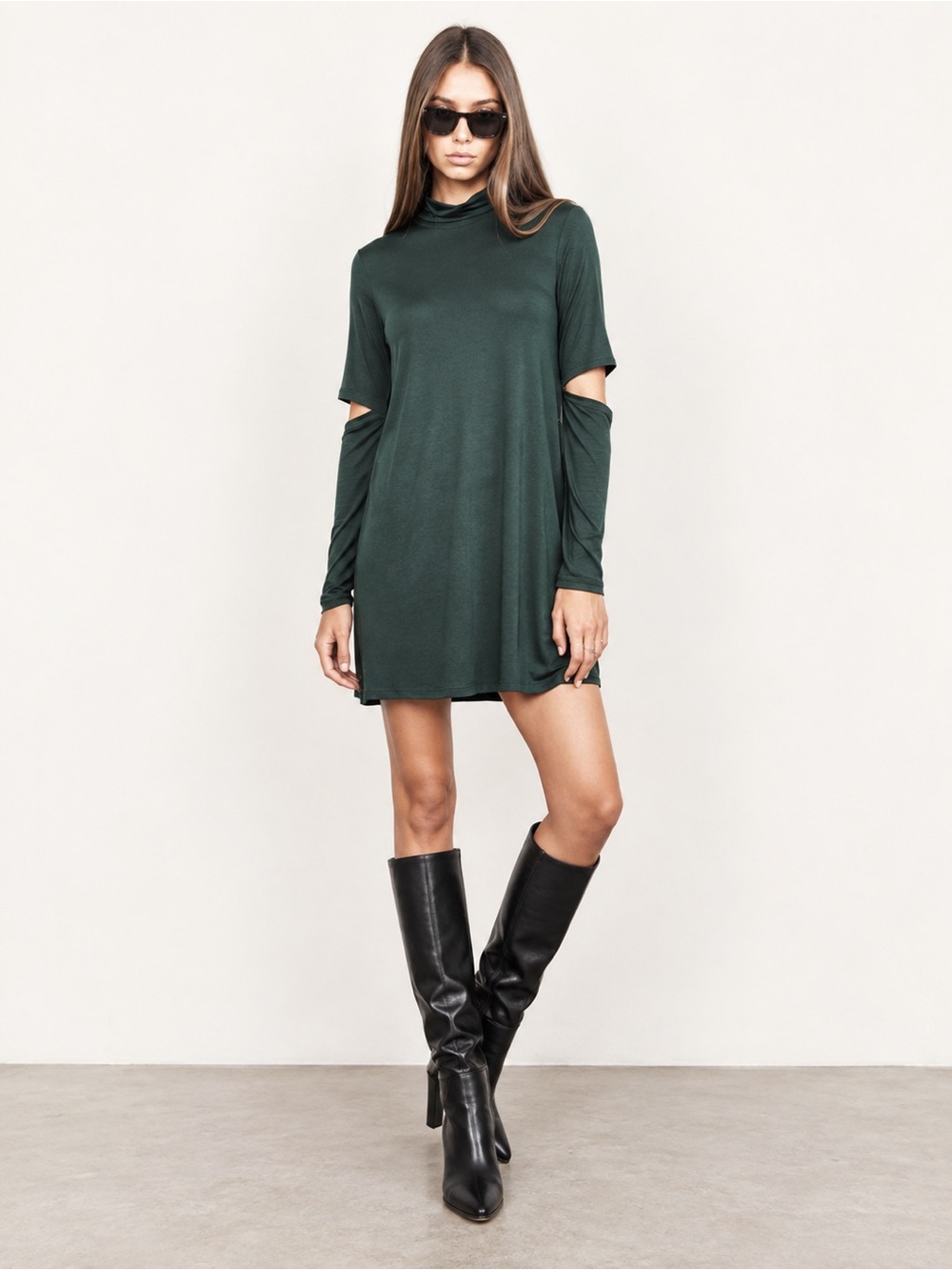 Michael Lauren Green Mock Neck Cutout Sleeve Mini Dress NWT Small